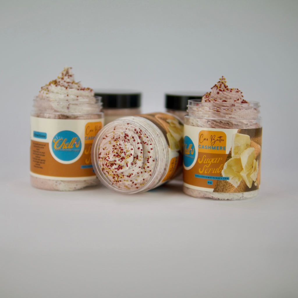 Indulge in the luxury of Chells Coco Butter Cashmere Sugar Scrubs - a gentle yet effective way to nourish and exfoliate your skin. Made with natural sugar crystals, moisturizing Shea butter, and the soft, luxurious scent of cashmere, these scrubs will leave your skin feeling silky smooth and delicately fragranced. There are 24 Jars To A Bulk Order.